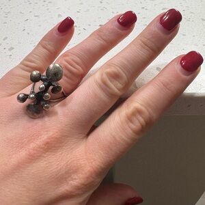 Vintage Sterling Silver 3D Adjustable Cluster Ring